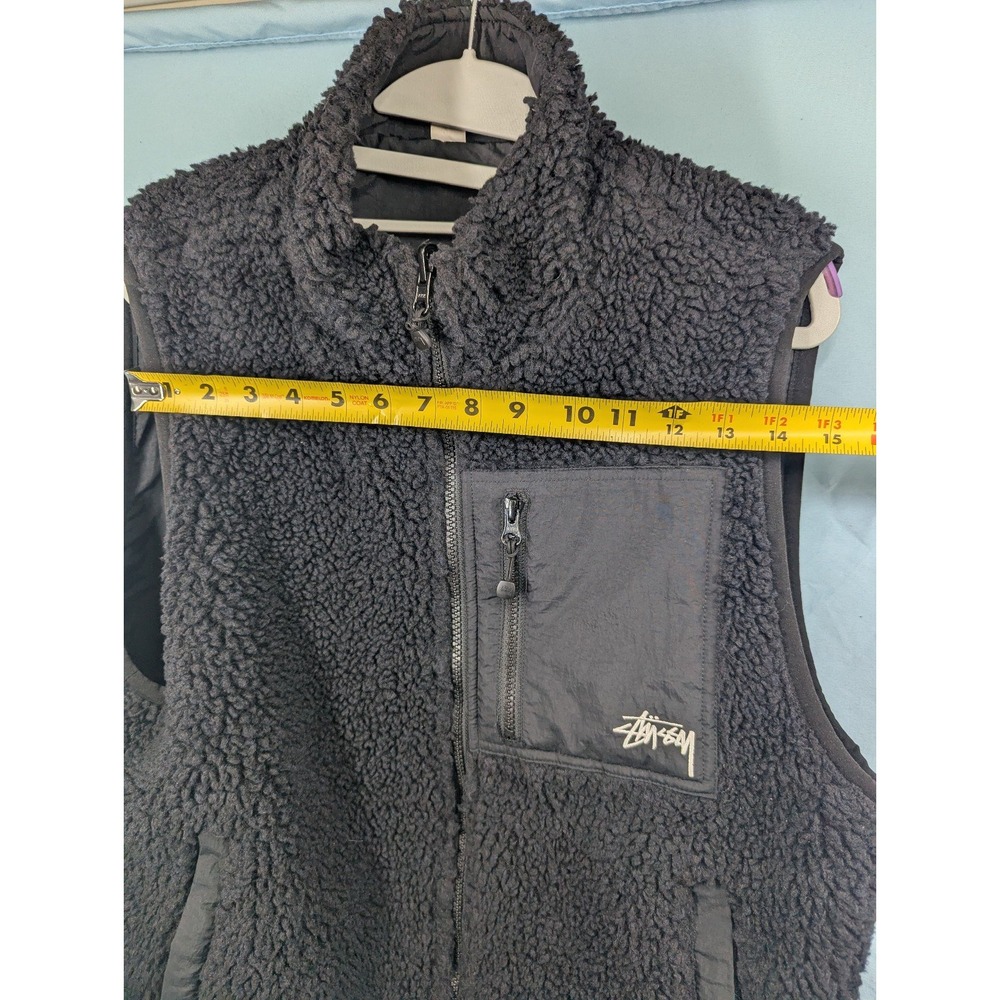 Stussy UNISEX Reversible Sherpa Black Fleece Zip Up Vest Pockets Logo Size Small - Picture 7 of 7
